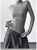 Women's Slim Fit Velvet Turtleneck Long Sleeve T-Shirt, Gray, 2025 Spring/Autumn/Winter Collection.