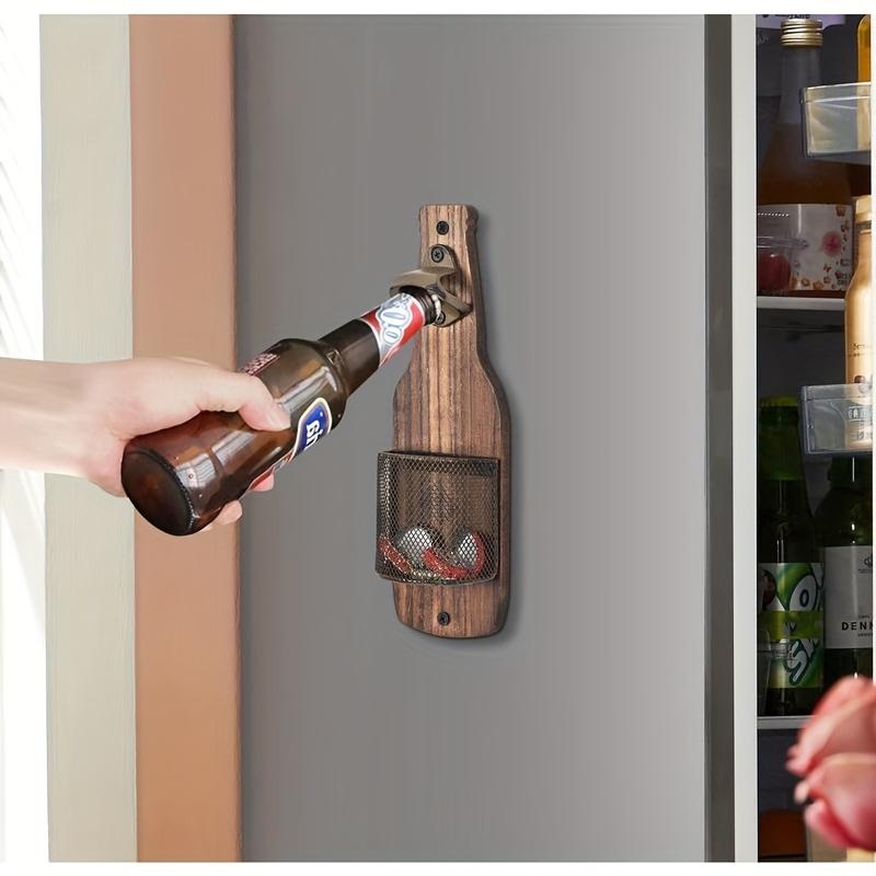 A Wall-Mounted Bottle Opener And Beer Cap Collector Box Suitable for Various Settings Like Home Bars