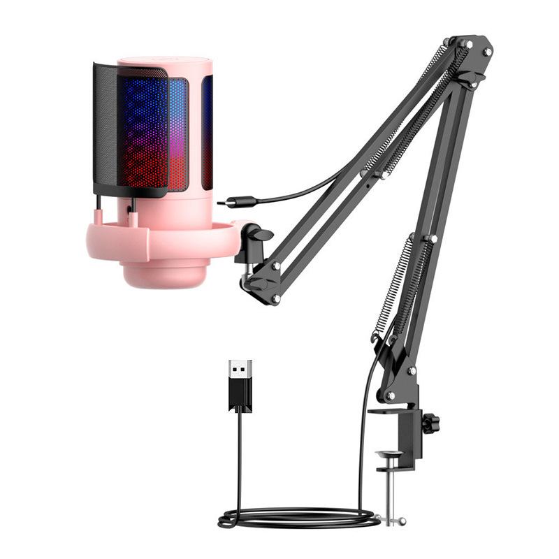 RGB Touch Button USB Condenser Microphone with Cantilever Stand for Gaming and Live Streaming