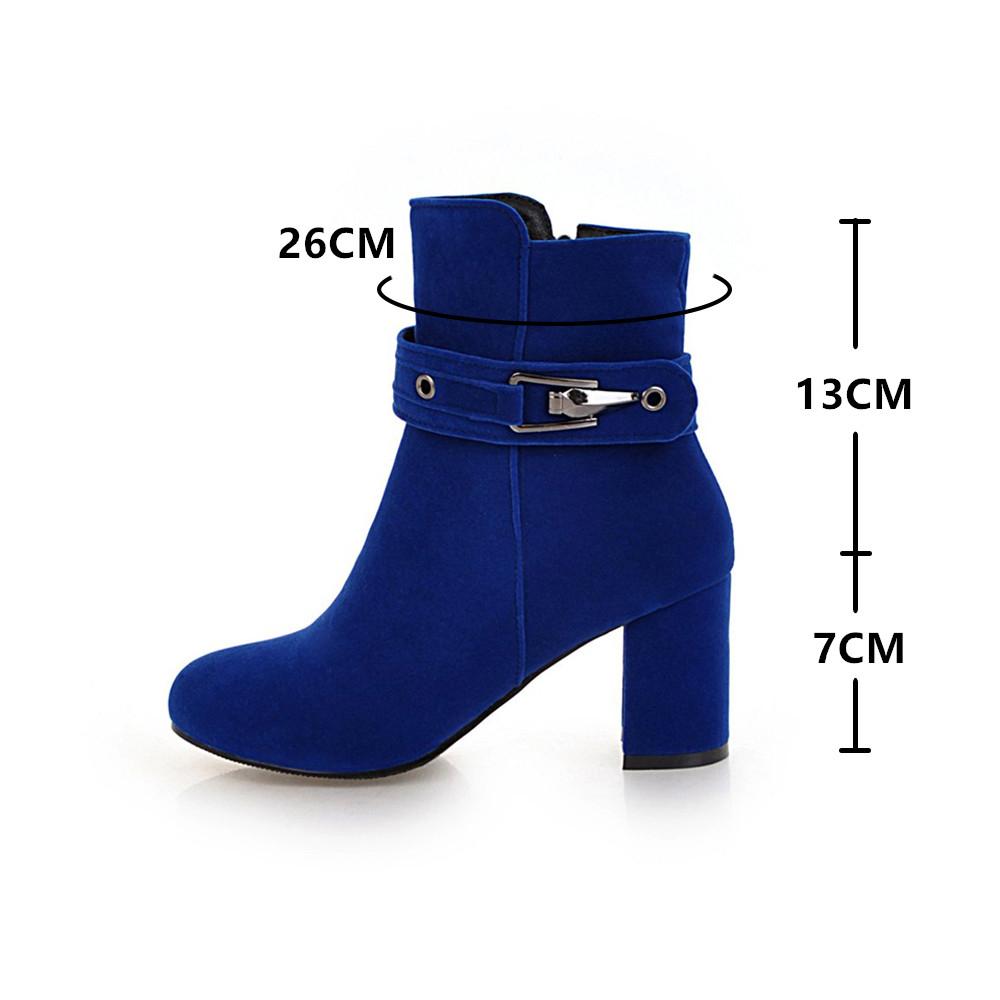 Fashion Large Size Round Toe Square Heel For Women Boots Fashion Buckle Ankle Boots Women Shoes Zipper Cheap High Heel Boots Woman 31-43