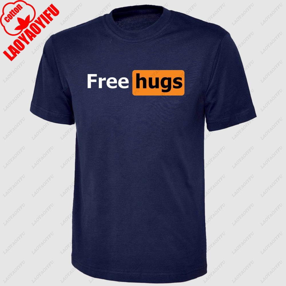Uomo Abbracci Gratis T-shirt Manica Corta Stampata Divertente Battuta Cotone Camicia Estate Novità Regalo Uomo Umorismo Maglietta Girocollo Top Abbigliamento Uomo