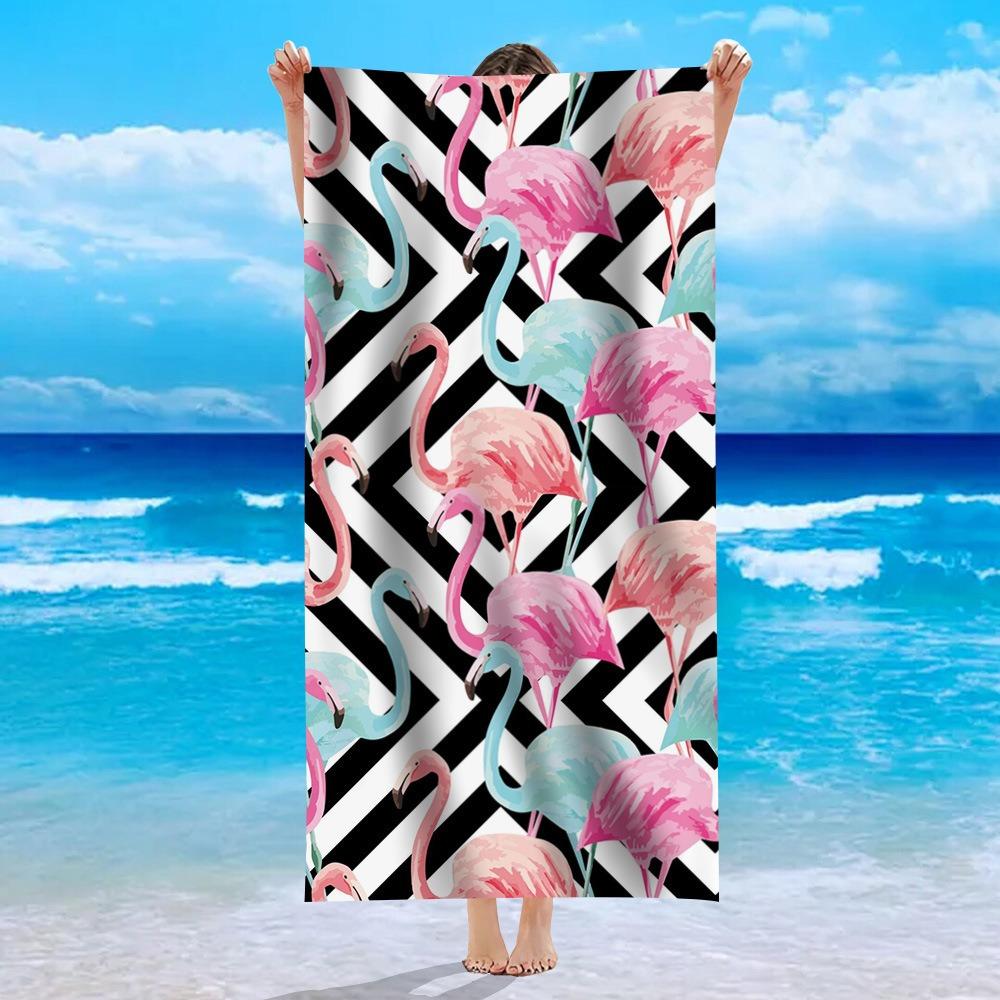 Mehrfarbiges Polyester-Strandtuch Flamingo Einhorn Ananas Bedrucktes Badetuch Schnelltrocknend Sandfrei für Sommer Pool Urlaub