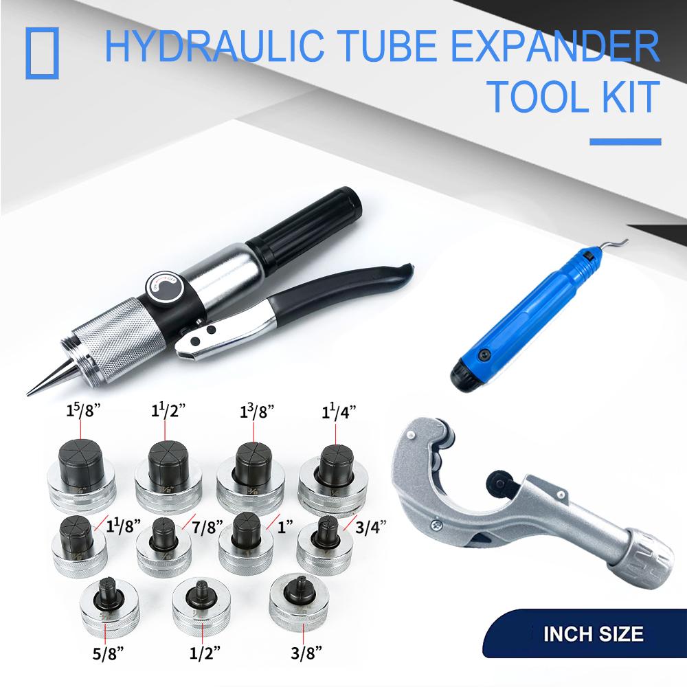Hydraulic Tube Expander Tool Kit with 11 Pipe Expander Heads Air Conditioner Copper Tube Flapper Refrigerator Tube Flapper