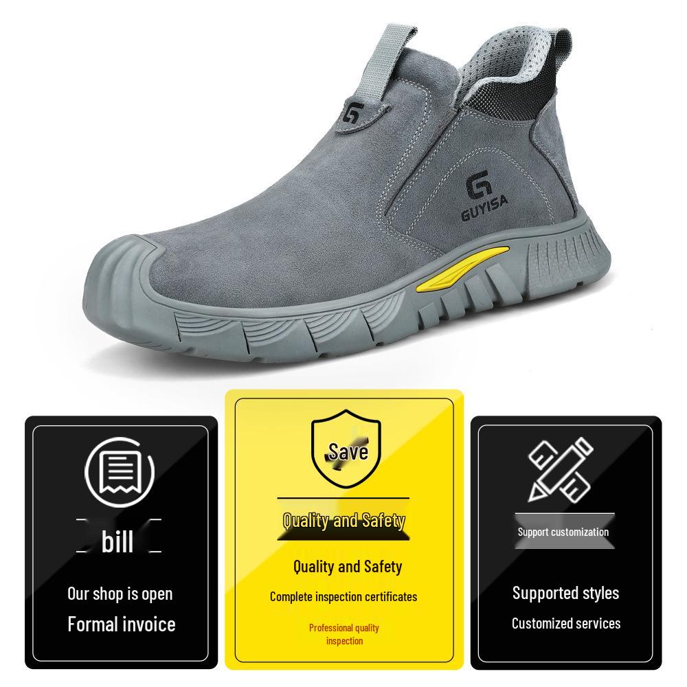 Men's Breathable Suede Summer High-Top Welding Shoes: Anti-Smash, Anti-Puncture, Anti-Slip, Wear-Resistant, and Comfortable.