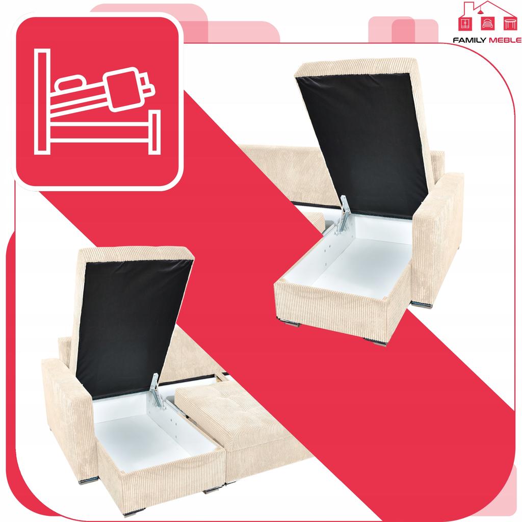 Bonito BIG Corner Sofa Bed with Sleeping Function Family Meble Corduroy Beige