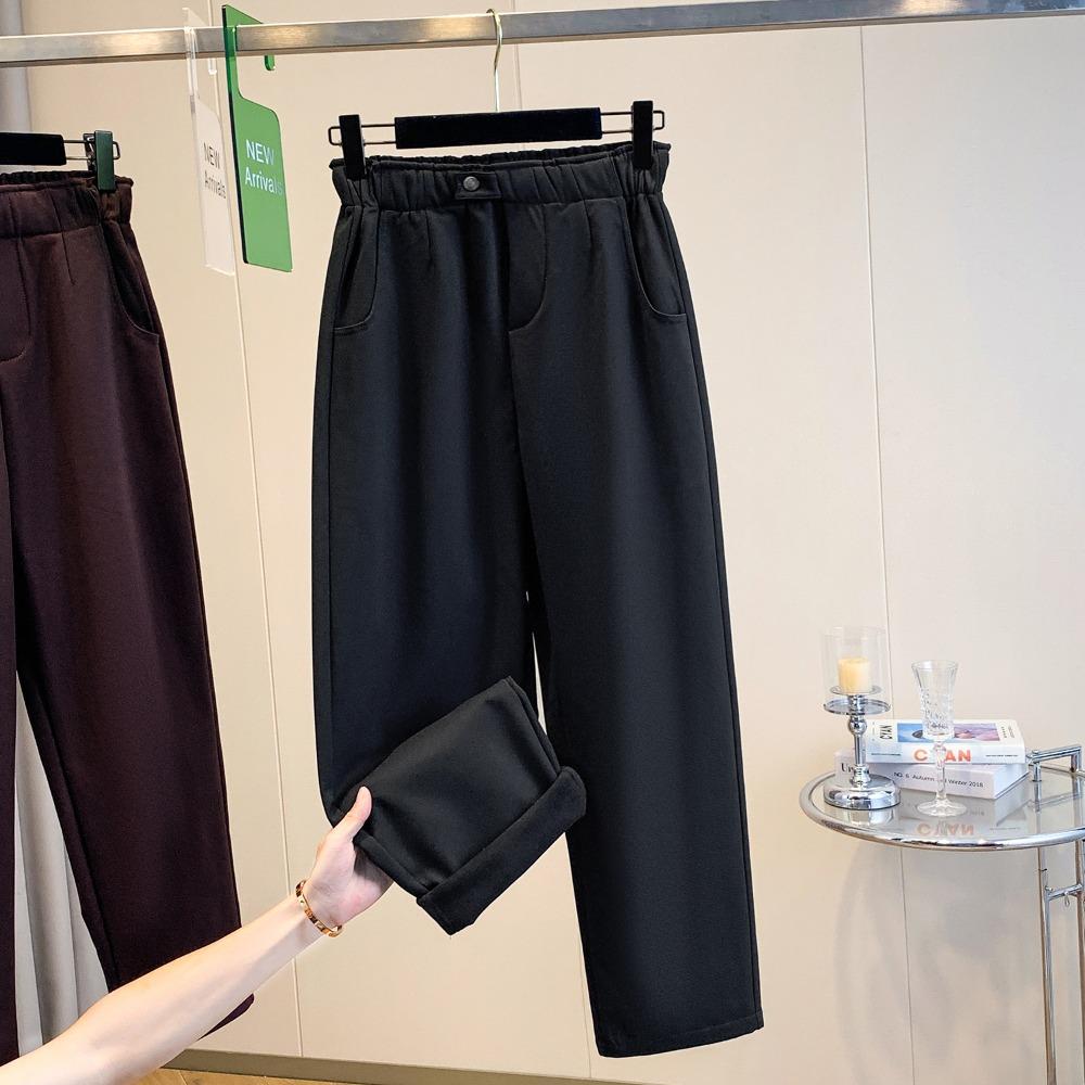 

DIMANAF 2025 Осень Зима Женские Брюки Большого Размера Толстый Флис Повседневные Женские Длинные Брюки Оверсайз Свободные Штаны XL