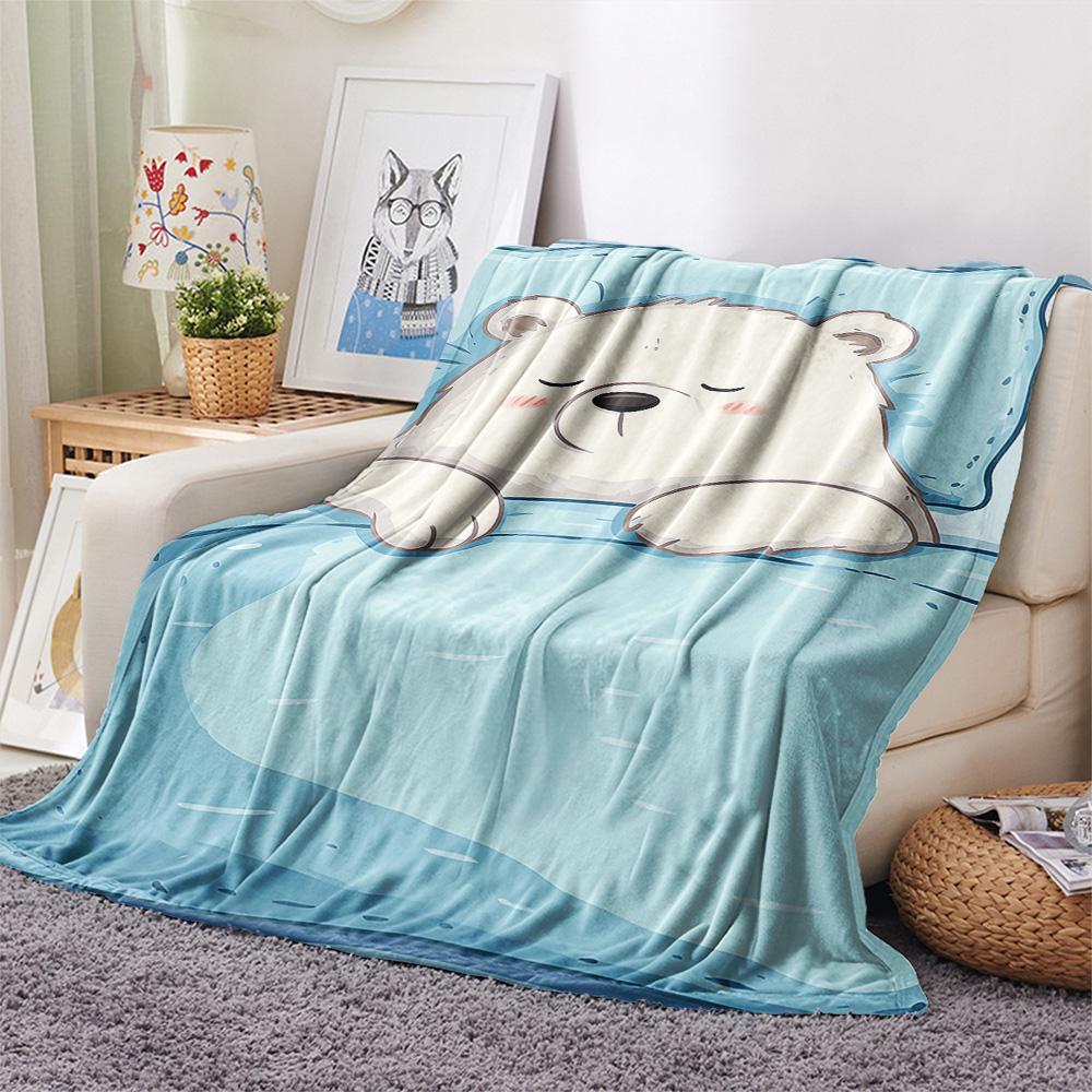 Polar Bear Print Flannel Blanket, High quality Comfortable for All Seasons, Home Decor, Warmth and Comfort, Perfect for Christmas Gifts