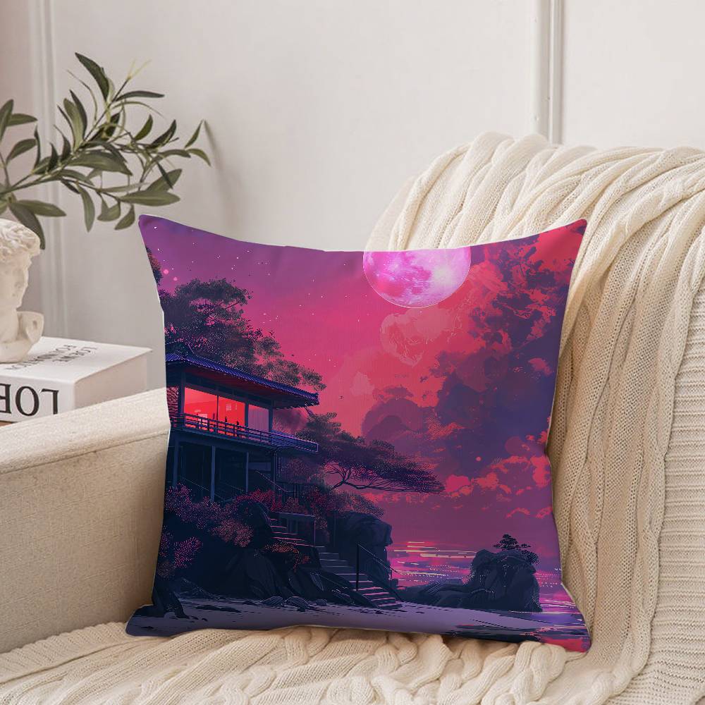 Anime Scenery Design Pillow Case Home Decor Throw For Sofa Bed Car Room Decor Gift Idea