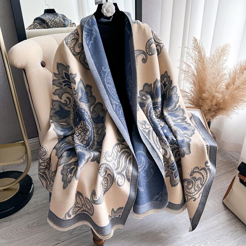 Versatile Double-Sided Imitation Cashmere Scarf Women'S Winter Dual-Purpose Air-Conditioned Room Large Shawl Warm Scarf
