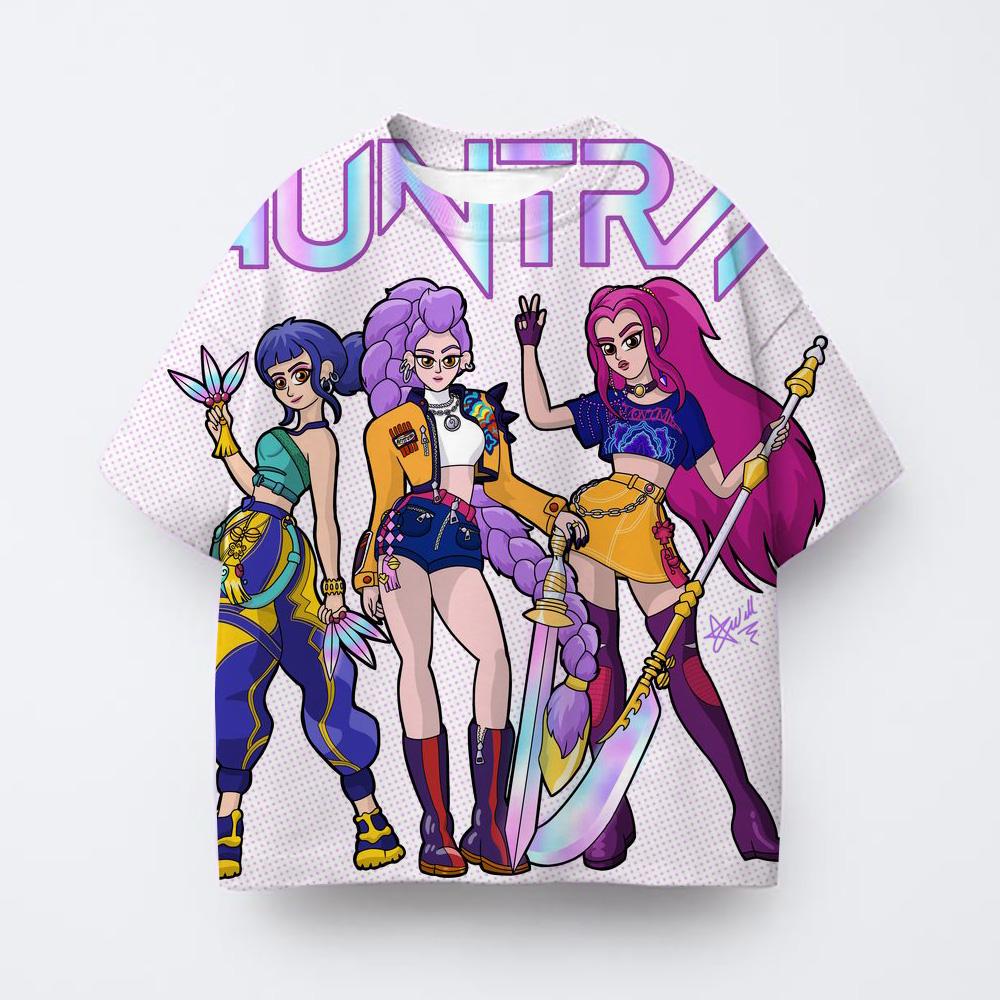 

Kpop Охотники на демонов Принт Графическая футболка Лето Детская одежда 2025 Футболка к фильму Футболки с коротким рукавом для девочек и мальчиков Удобная футболка 160