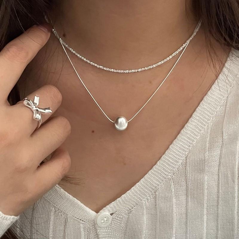 Double Layer Cat Eye Bead Necklace Fashion Minimalist Clavicle Chain Men Women