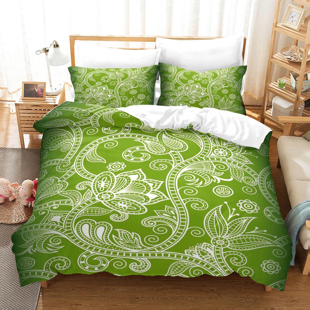 Flower 3D Digital Printing Quilt Cover Sheet Three-Piece Bedding Kit Home Textiles Cartoon Anime Game