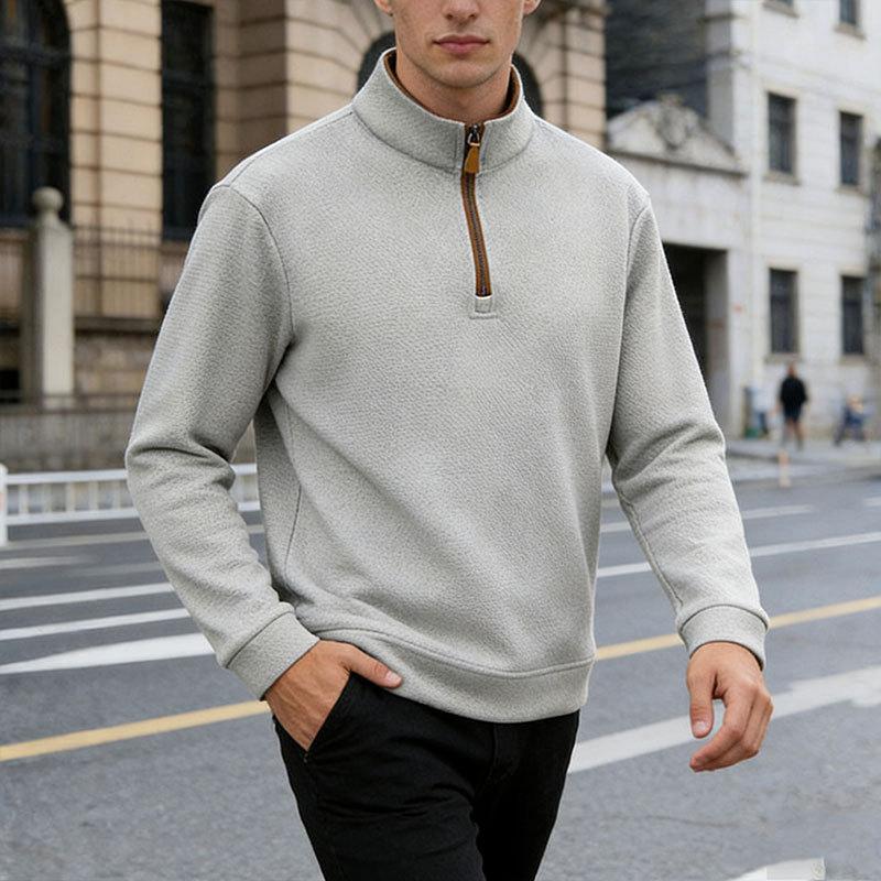 Autumn/Winter Men's Half-Zip Stand Collar Loose-Fit Casual Commuter Business Check Sweatshirt