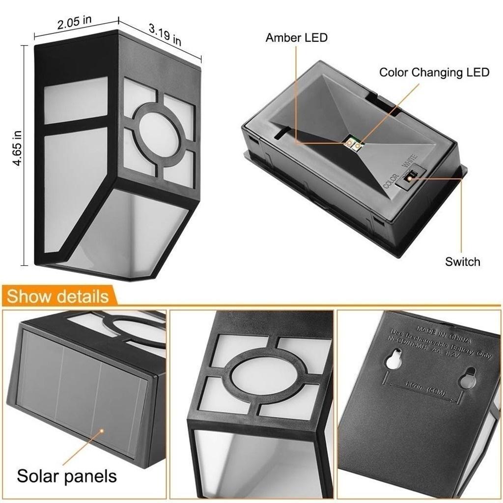 Solar Fence Lights Outdoor, 2 LED Wall Lights Retro Style Lamp Lights Waterproof  for Deck Fence Patio Front Door Stair Landscape Yard
