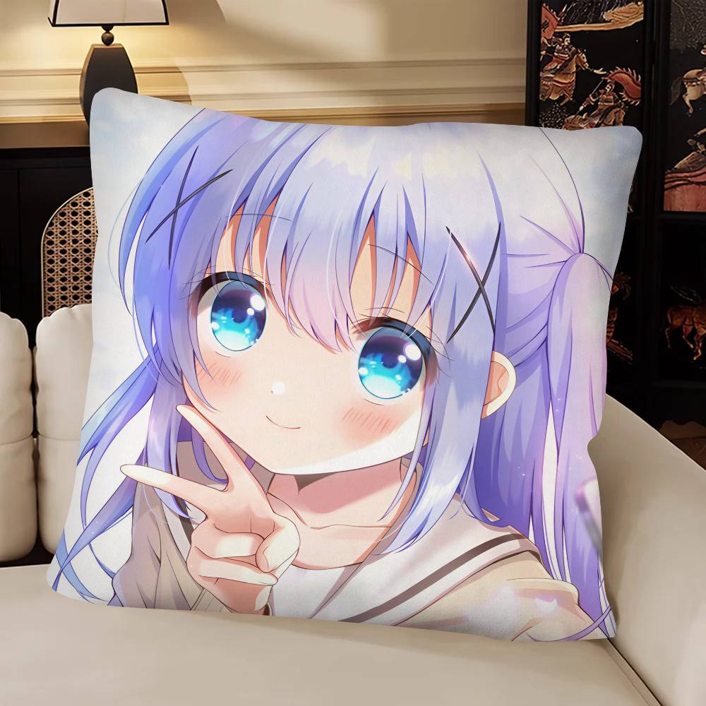 Anime Kafuu Chino Pillow Case Fashion Square Pillowcase Bedroom Sofa Room Ins Decoration Leisure