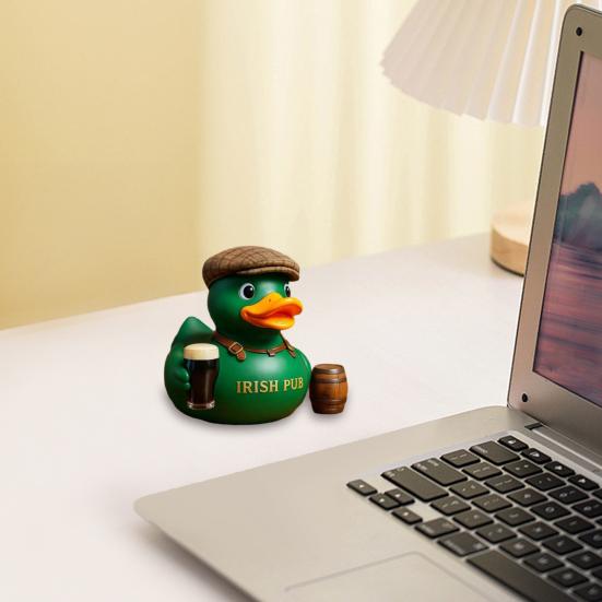 Irish Pub Duck Figurine Drinking Flat Cap Green Duck Statue Resin Animal Sculpture Home Office Bar Decoration Ornament