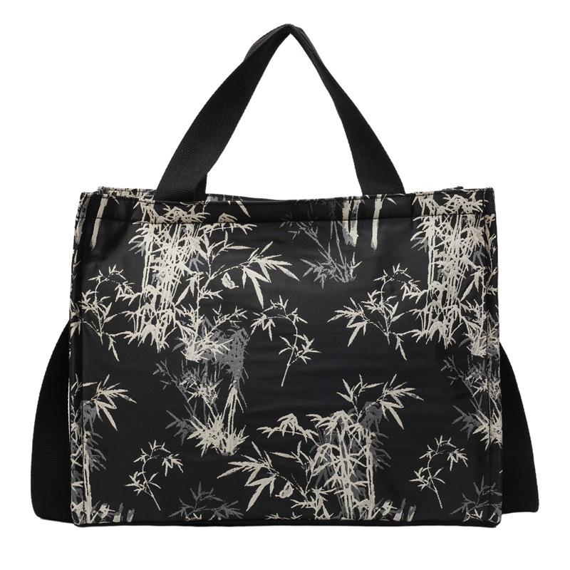 New Chinese Style Handbag Women's New Fashion Bamboo Leaf Printing Oblique Span Shoulder Bag College Student Commuter Tote Bag