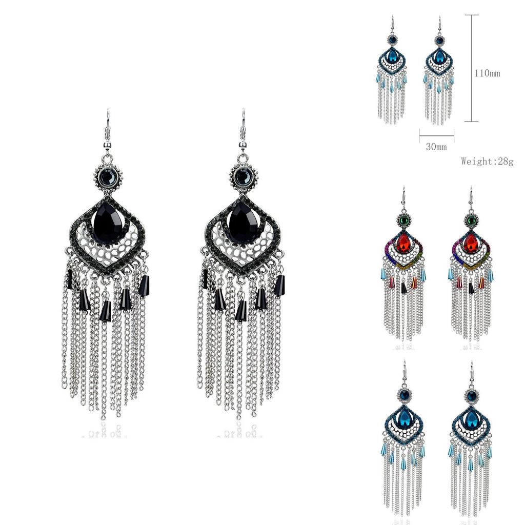 Vintage Geometric Alloy Drop Earrings With Embellished Gems For Womens Casual Wear