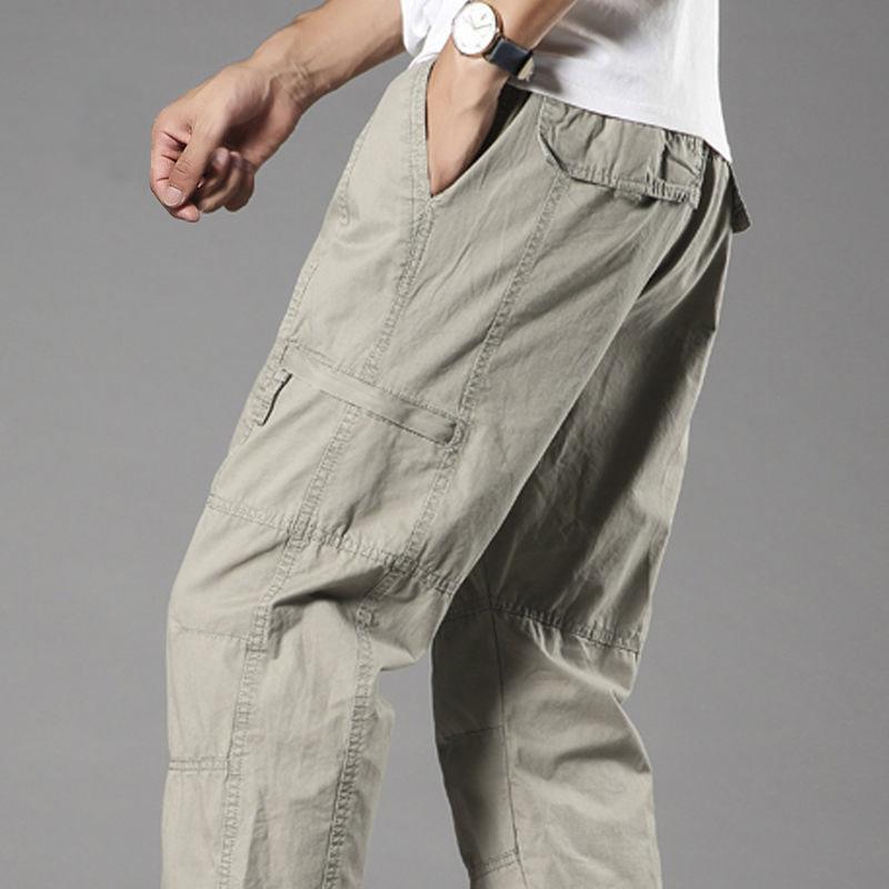 Man Casual Cargo Pants Zipper Pockets Big and Tall Sports Outdoor Outfits Khaki Grey Men's Trousers
