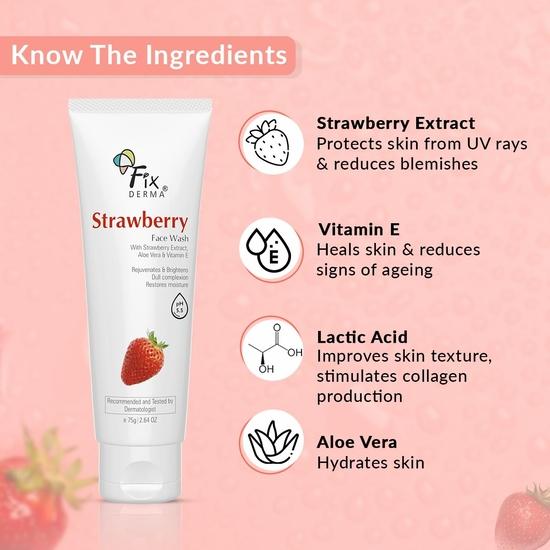 Fixderma Strawberry Face Wash with Vitamin E & Strawberry Extract,| Face Wash for Oily Skin (All Type Skin) | Face Wash for Women & Men - 75g