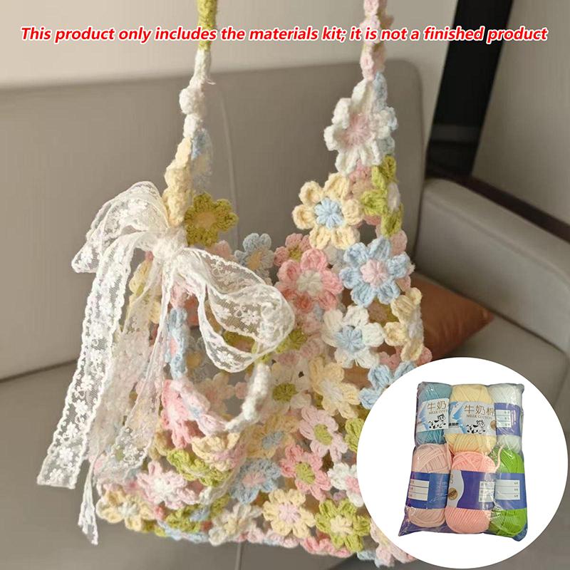 Hand Woven Bag DIY Crochet Material Set With Lining Summer Garden Look For Handmade Fashion Purses