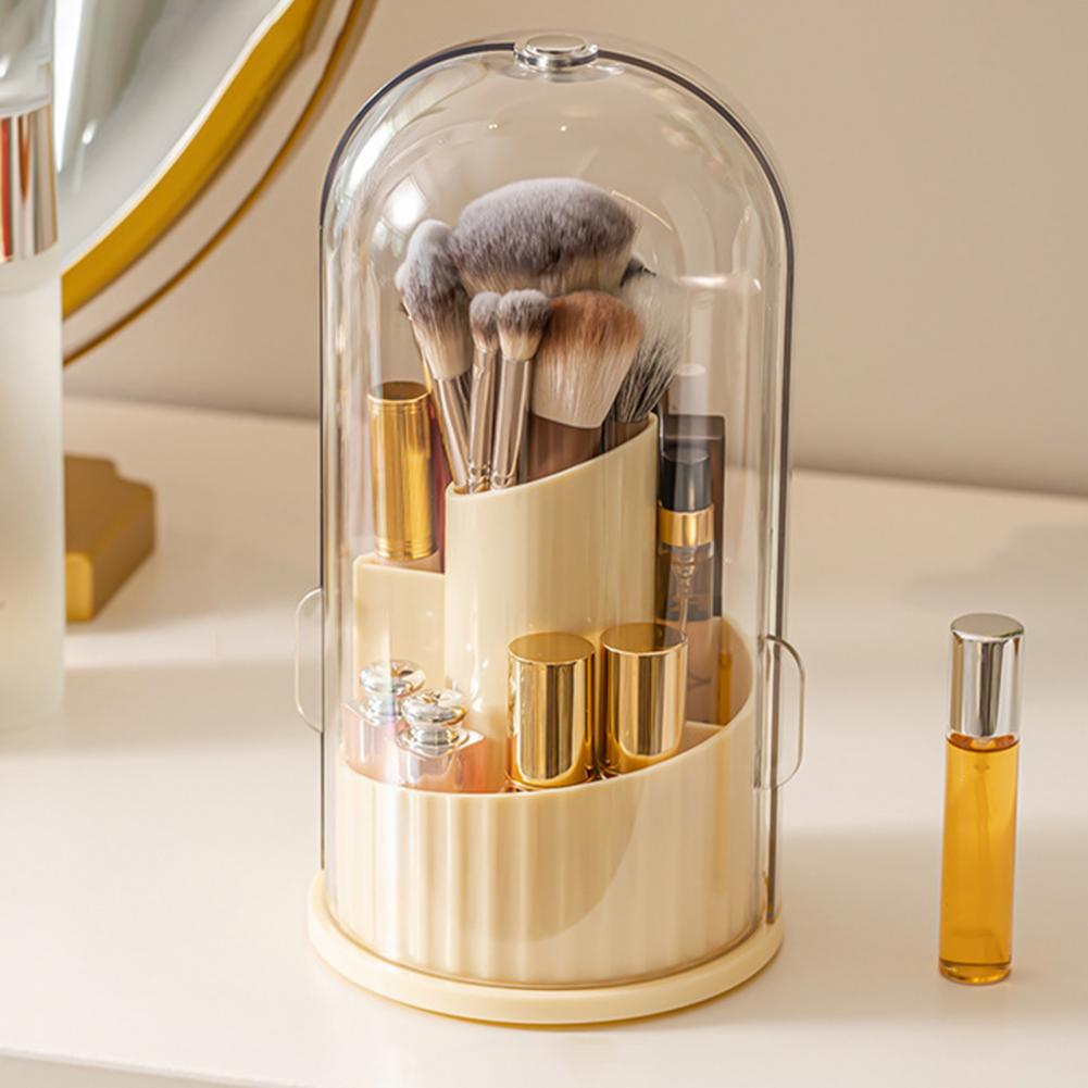 Grid Design Brush Organizer Multifunctional Dustproof Cosmetic Holder 360 Degree Rotatable Makeup Brush Lipstick Storage Box
