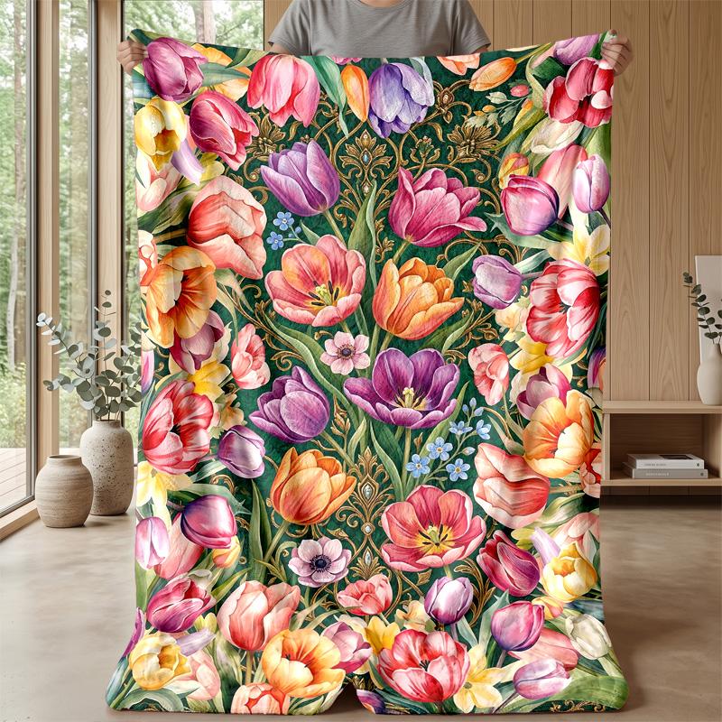 Vibrant Tropical Flowers Theme blanket Lightweight Warm Flannel Blanket Decorative Throw Blanket for Home Decoration