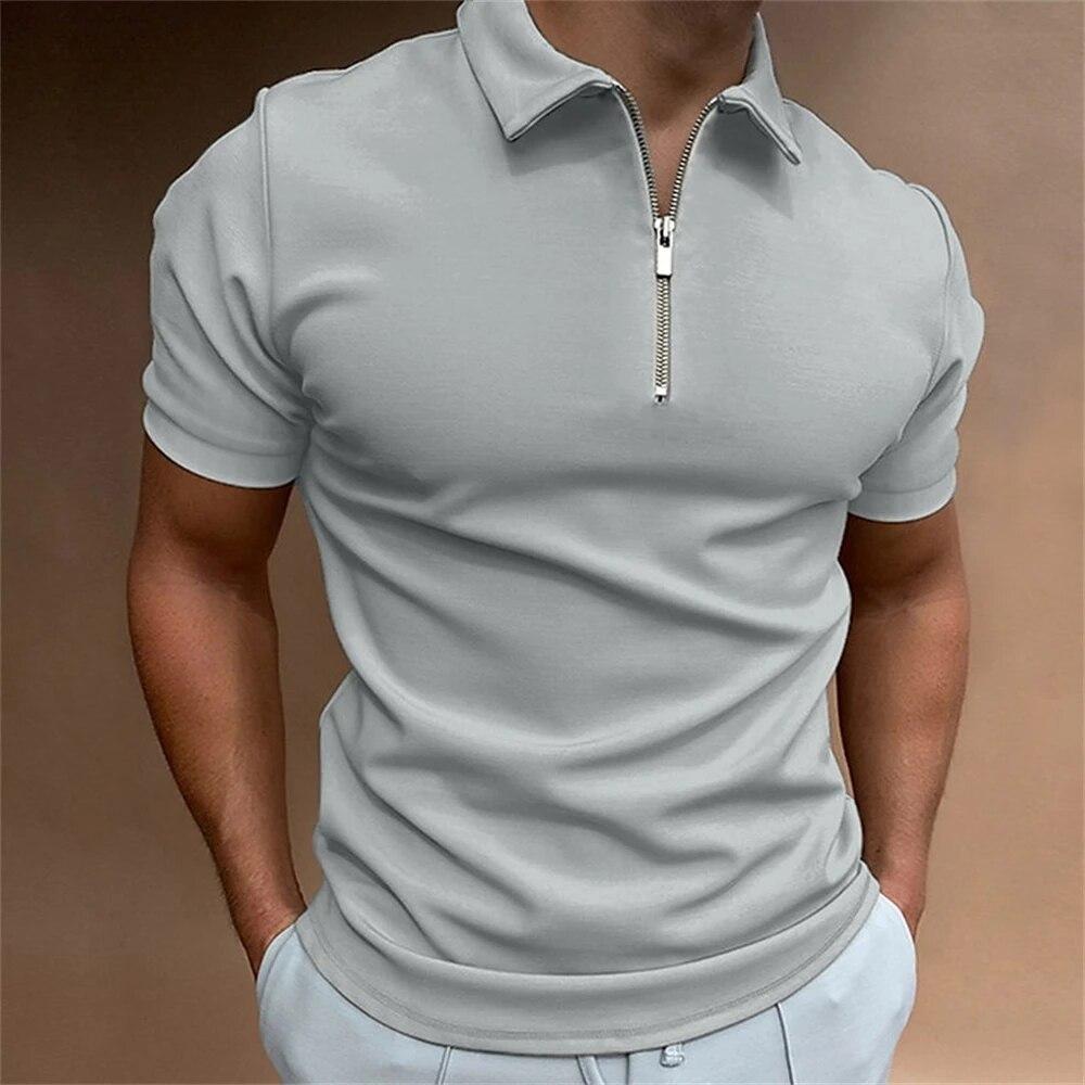 Simple Polo Shirt For Men Solid Golf Clothing Daily Casual High Quality Zip Polo Shirts Summer Breathable Quick Dry Men Clothing KTB