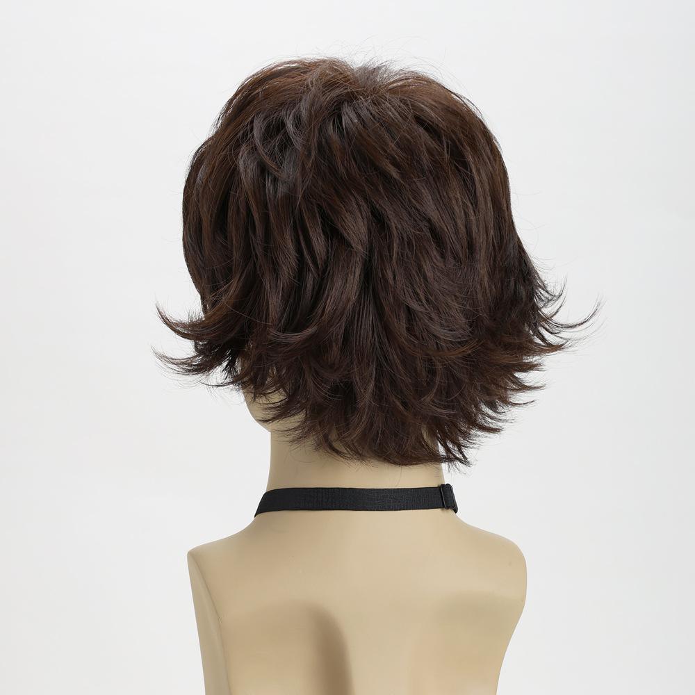 Men Short Layered Brown Hair with Bangs Synthetic Black Wigs for Male Daily Cosplay Party Heat Resistant Fibre