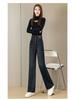 Women's Fleece-Lined Denim Wide-Leg Pants - Elastic Waist, Thickened Slimming Style for 2025 Autumn/Winter