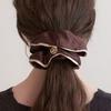 Halden Wide Line Satin Logo Pendant Scrunchie (H020_brown)