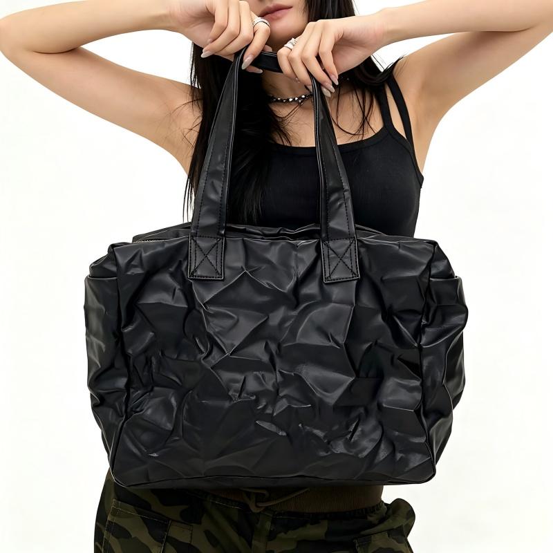 Large Capacity Pleated Tote Bag Single Shoulder Bag Street Retro Handbag Women's Commuting Bag Trendy Shopping Underarm Bag