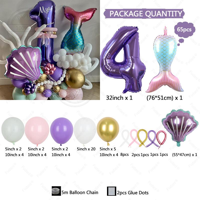 65 Stück Unterwasserwelt Thema Meerjungfrau Muschel Lila Digitaler Aluminiumfolienballon Kindergeburtstag Babyparty Dekoration Ballo