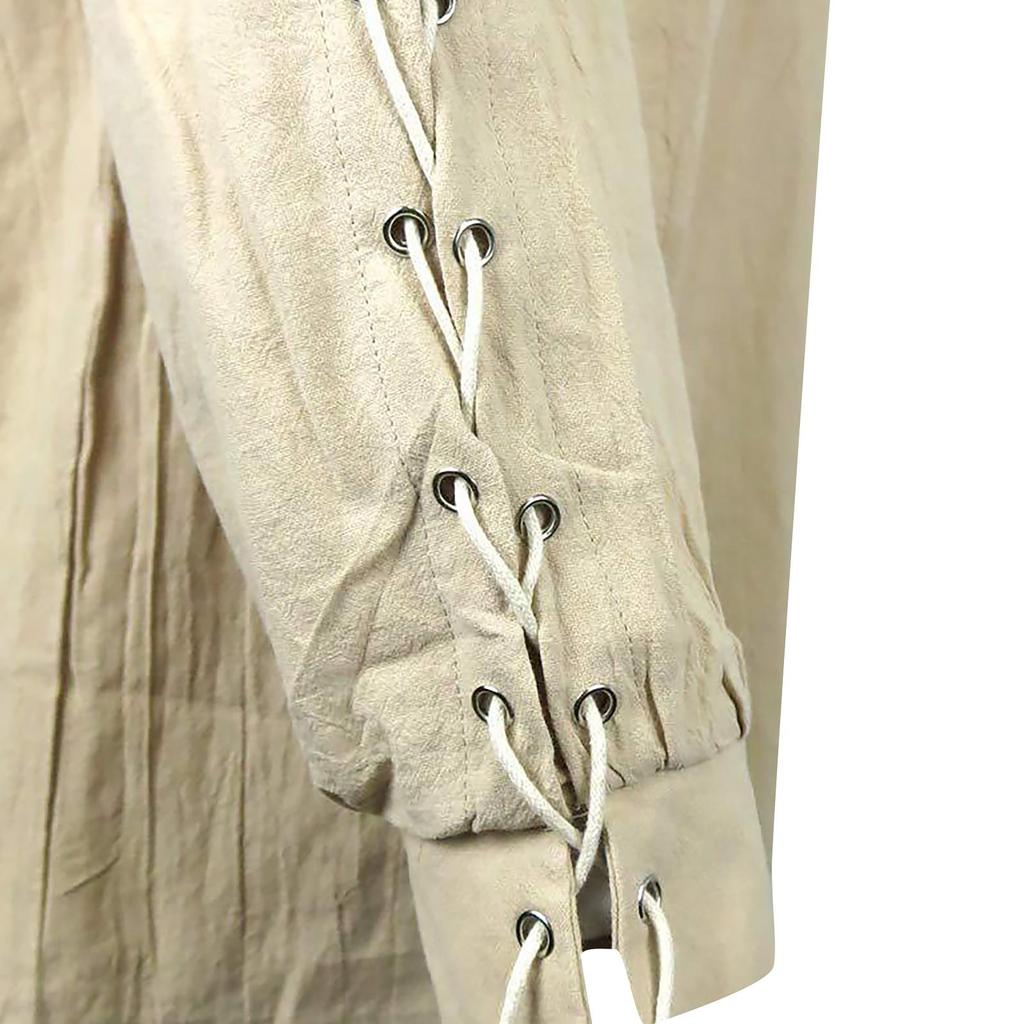 Halloween Men's Gothic Long Sleeve Tie Wide Loose Casual Solid Color Shirt Top