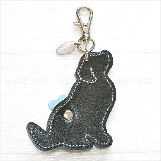 Golden Retriever Charm Cowhide Leather Rhinestone Jeweled Keychain Made in Japan Happy Keyring Bag Charm Labrador Dog Lover Pet Dog [Happy]