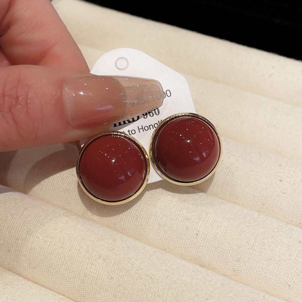 New Year's Silver Needle Zircon Pearl Red Earrings Retro Temperament Earrings Fashion High Sense Versatile Earrings Women