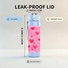 1PC Pink Red Heart Love Pattern Print 750ml Color Plastic Sports Water Bottle Leakproof Flip Straw Lid Suitable for Sports Office Home Use