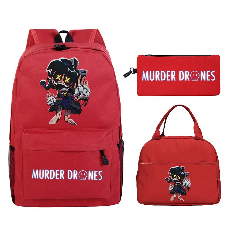 Murder Drones Printed Children's Backpack Pencil Bag Meal Bag Set Large Capacity Student School Bag