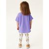 New Children's Clothing Girls' Set Cartoon Cute Purple Children's Short-Sleeved Summer Outfit with Long Pants Two-Piece Set for Toddlers