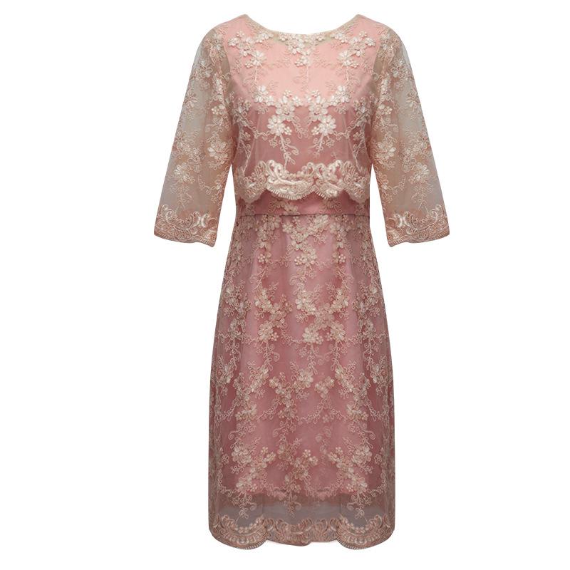 

Универсальное Молодежное Платье из Кружева с Вышивкой Феи - Большой Размер, Новинка Осень/Весна L розовый