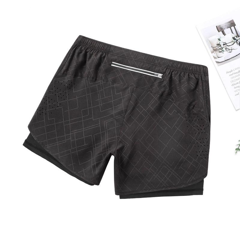 Herren Sommer Sportshorts Schnelltrocknend Atmungsaktiv Doppellagig Anti-Exposition Fake Zweiteilig Trainingsshorts Fitness Laufshorts