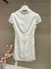 UONE2025 Summer Chinese Jacquard Cheongsam Dress with Frog Buttons and Hollow Waist Design