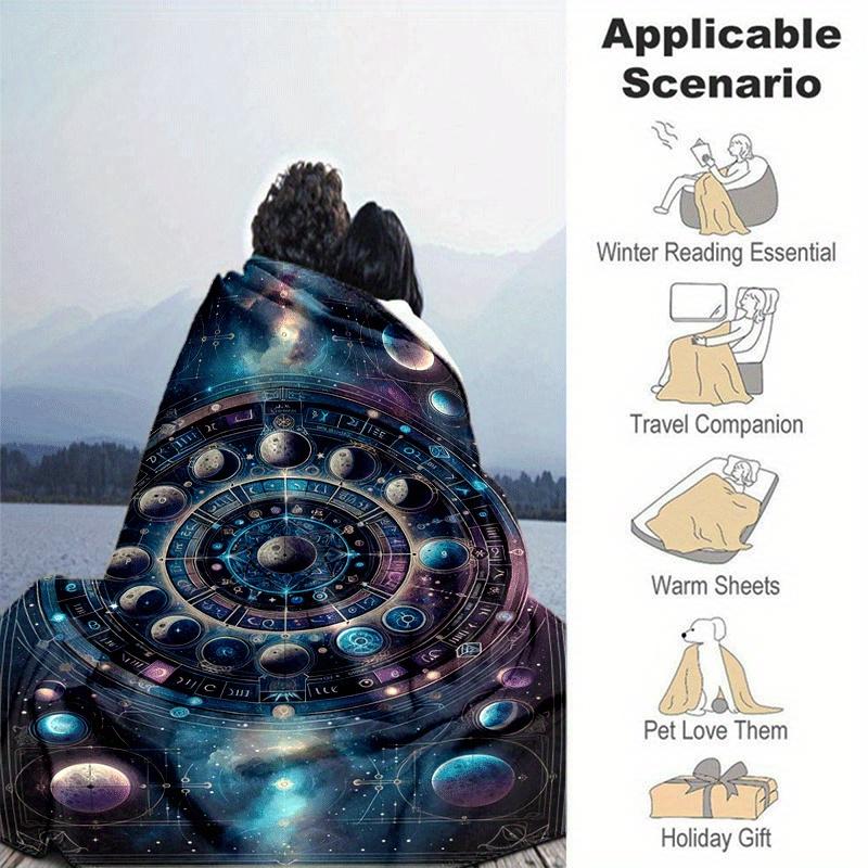1pc Planet Printing Lightweight Flannel Blanket, Comfortable and Warm Blanket, for Camping Sofa Bed and Couch Office, Gift