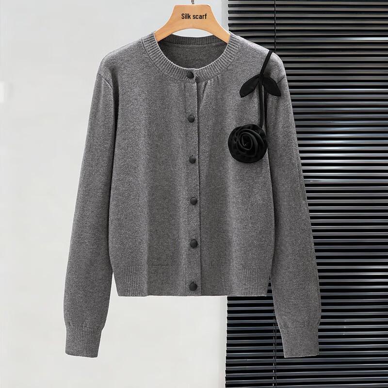 

Women s 3D Floral Color Block Cardigan Sweater One Size