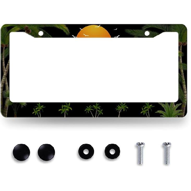 I Myself Am Strange And Unusual License Plate Frame Personalise License Plate Holder Front And Rear Car Tags Stainless Steel Auto Parts Funny License Tropical Plants Abstract