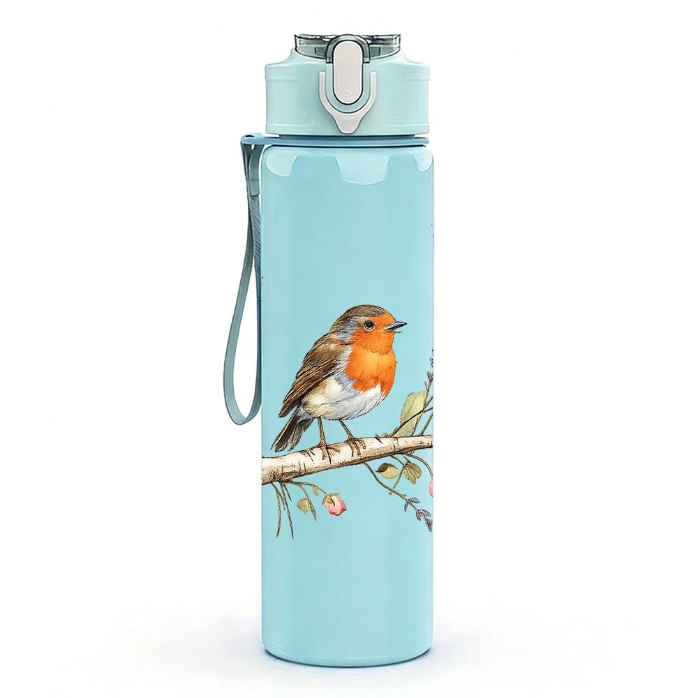 1PC Bird Lavender Branch Art Print 750ml Color Plastic Sports Water Bottle Leakproof Flip Straw Lid Suitable for Sports Office Home Use