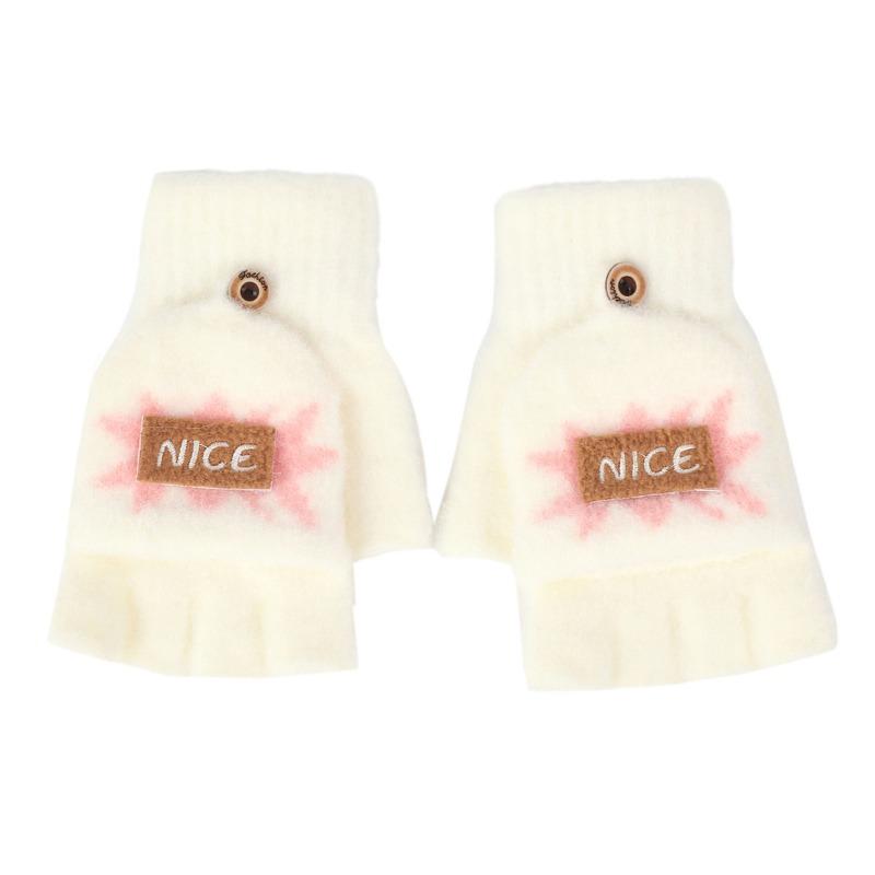 

Autumn and winter new half-finger flip gloves fleece thermal gloves student writing gloves convenient plush gloves белый