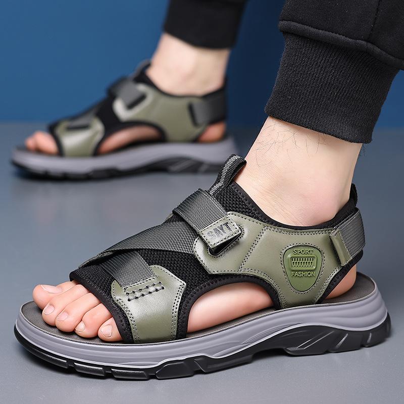 Fashion Soft Leather Platform Sandals for Men Solid Color Summer New Beach Shoes Male Fashion Outdoor Sports Sandals Man