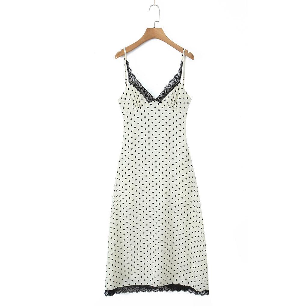 Spring 2026 European & American Style Women's Polka Dot Lace Camisole Dress