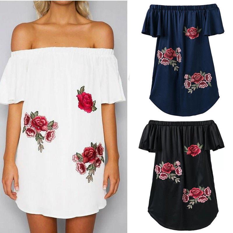Elegant Floral Embroidered Off Shoulder Dress With Stylish One Shoulder Design